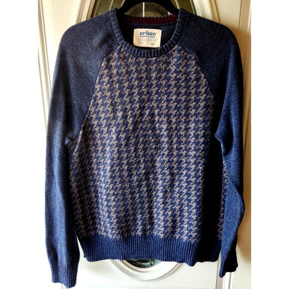 Navy Houndstooth Urban Pipeline Mens Long Sleeved Large Sweater. - Picture 1 of 3